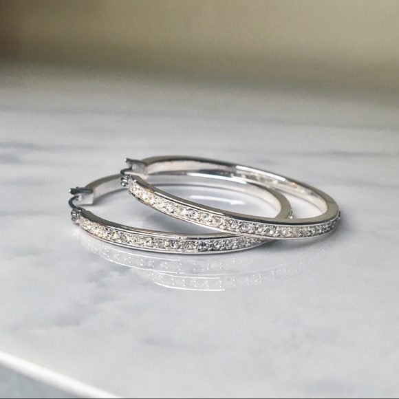 CZ Silver Hoop Earrings - Picture 8 of 8